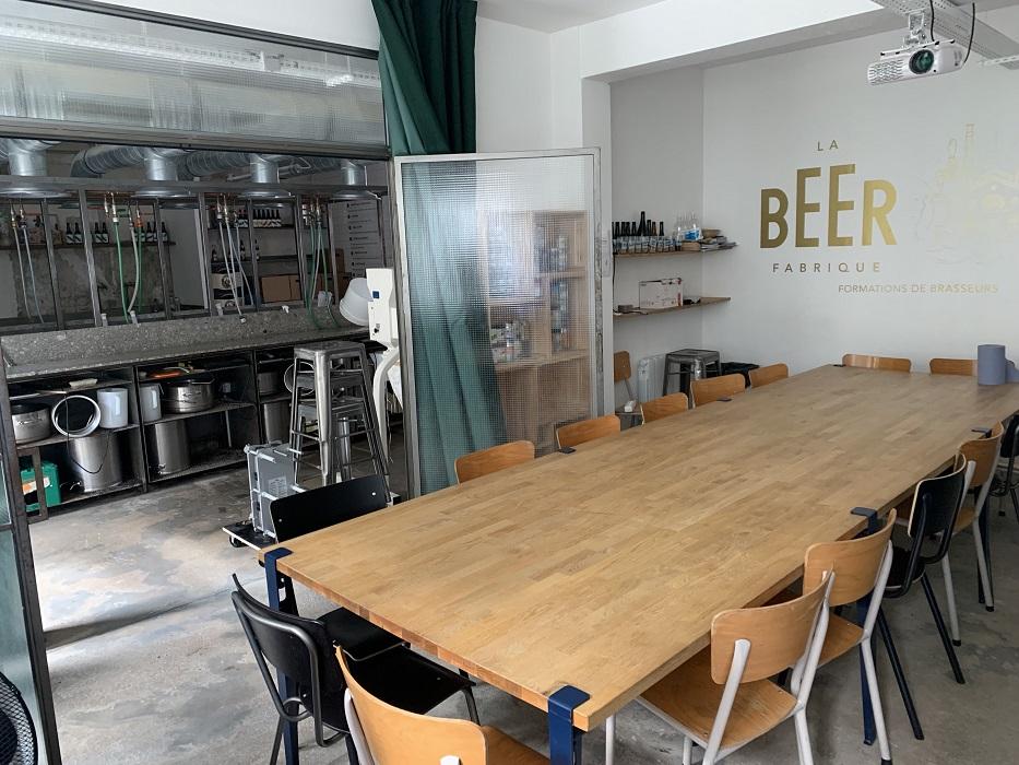 A seminar room in a beer-brewing workshop