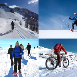 Half-day electric mountain bike on snow + snowshoeing